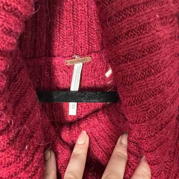 Free People Deep Red Complex Cable Knit Cowl Neck Sweater Medium Wool Alpaca - Picture 4 of 8